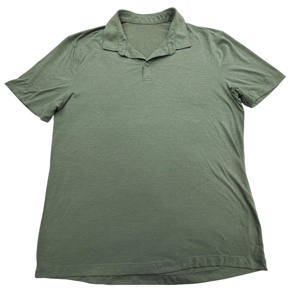 Lululemon Polo Shirt Mens L Green Performance Stretch Short Sleeve Evolution